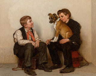 Two shoe shine boys with a dog - John George Brown — artwork view