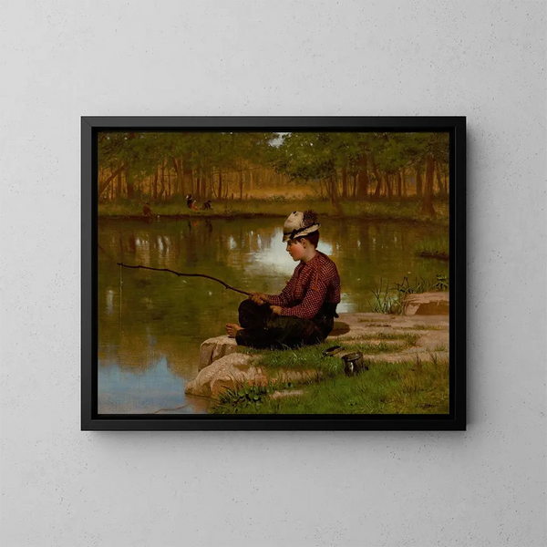 Waiting for a bite in Central Park - John George Brown — framed artwork on a wall