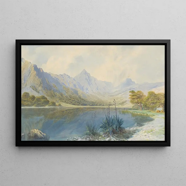 Landscape with Lac Te Wharau - John Gully — framed artwork on a wall