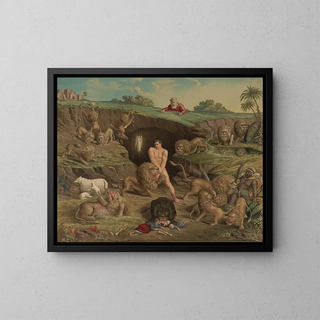 Twelve Temptations: Daniel in the Lion's Den - John H Bufford's Sons — framed artwork on a wall