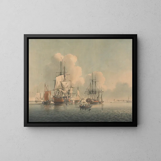 Hommes de guerre au large de Sheerness - John Harris — framed artwork on a wall