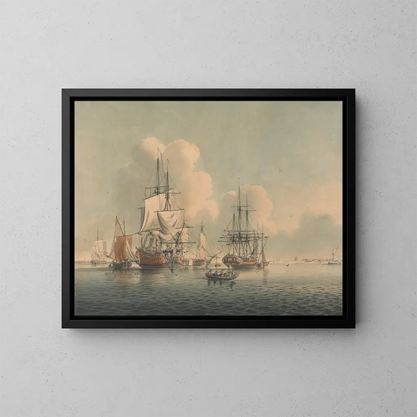 Hommes de guerre au large de Sheerness - John Harris — framed artwork on a wall