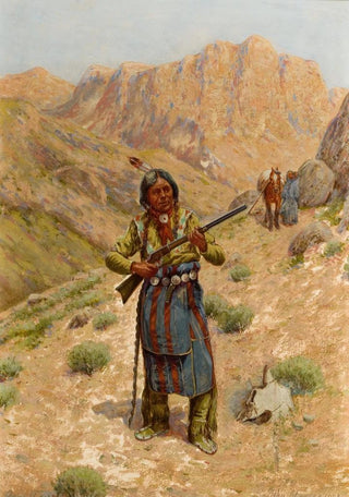 Indian Plains Painting with Rifle - John Hauser — artwork view