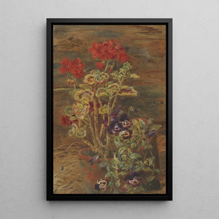 Geraniums and Pansies - John Henry Hipsley — framed artwork on a wall