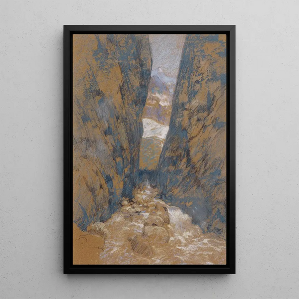 A Mountain Gorge - John Henry Twachtman — framed artwork on a wall