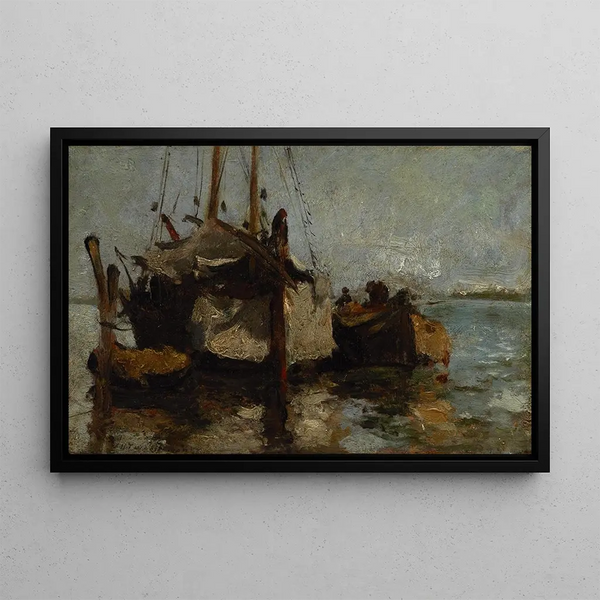 Boats in the port - John Henry Twachtman — framed artwork on a wall