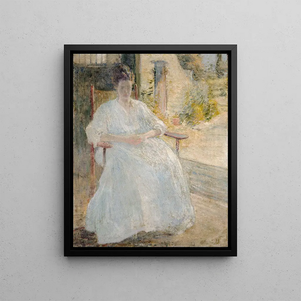Figure dans la femme de l'artiste Sunlight - John Henry Twachtman — framed artwork on a wall