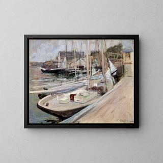 Bateaux de pêche à Gloucester - John Henry Twachtman — framed artwork on a wall