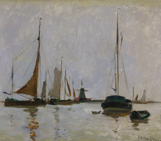 Tranquil Harbor Painting in the Netherlands - John Henry Twachtman — artwork view