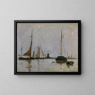 Tranquil Harbor Painting in the Netherlands - John Henry Twachtman — framed artwork on a wall