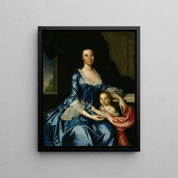 Portrait painting of Mrs. Matthew Tilghman Anna Lloyd 1724-1794 and her daughter Anna Maria 1755-1843 - John Hesselius — framed artwork on a wall