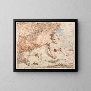 Young child with a dog on the lap - John Hoppner — framed artwork on a wall