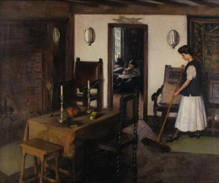 Woman tidying up the kitchen - John Hubbard Rich — artwork view