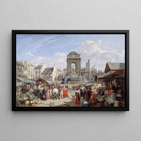 Le marché et la fontaine des Innocents - John James Chalon — framed artwork on a wall