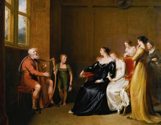 The minstrel singing his tune to Duchess of Buccleuch after The song of the last minstrel by Walter Scott - John James Masquerier — artwork view