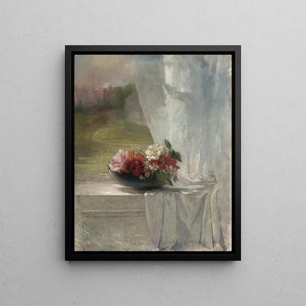 Flowers on the windowsill - John La Farge — framed artwork on a wall