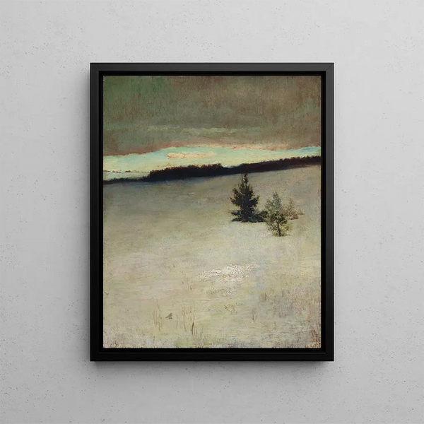 Snowy Morning Field Painting in Roxbury - John La Farge — framed artwork on a wall