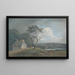 River scene in the morning with characters near a cottage - John Laporte — framed artwork on a wall
