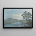 River landscape painting with livestock drinking water - John Laporte — framed artwork on a wall