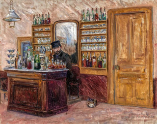 M. Baudy behind his desk at the Baudy hotel - John Leslie Breck — artwork view