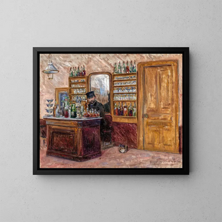 M. Baudy behind his desk at the Baudy hotel - John Leslie Breck — framed artwork on a wall