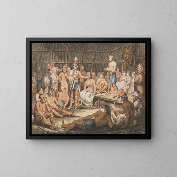 Exposition des cérémonies tribales indiennes au théâtre olympique de Philadelphie - John Lewis Krimmel — framed artwork on a wall