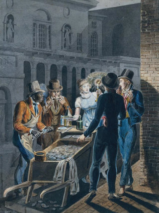 John Lewis Krimmel - Nightlife in Philadelphiaan Oyster Barrow in front of the Chestnut Street Theater.webp