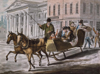 Winter Scene in Philadelphia, the United States Bank in the background - John Lewis Krimmel — artwork view