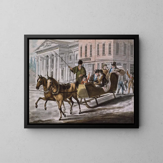 Winter Scene in Philadelphia, the United States Bank in the background - John Lewis Krimmel — framed artwork on a wall