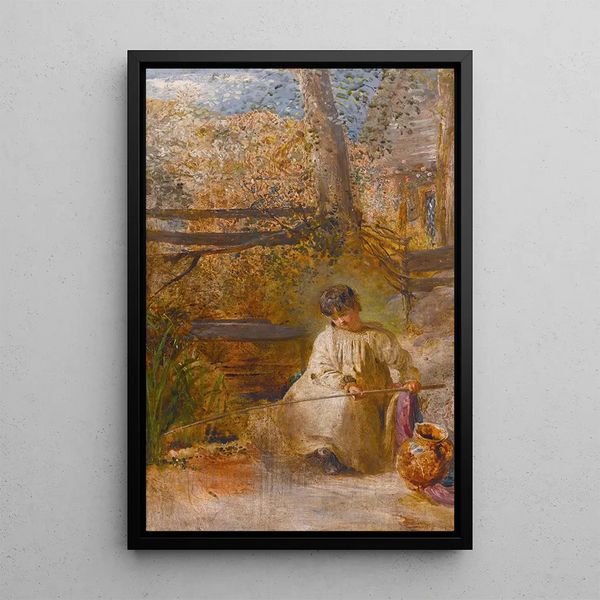 A Boy Fishing - John Linnell — framed artwork on a wall