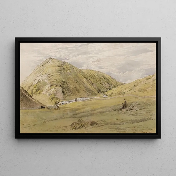 Entrance of Dovedale from Ashbourne, Derbyshire - John Linnell — framed artwork on a wall