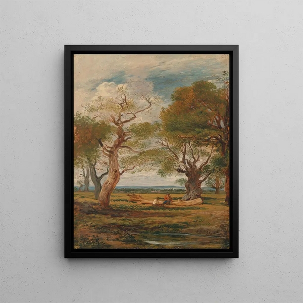 Landscape Painting with Figures - John Linnell — framed artwork on a wall