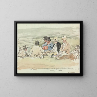 Reapers in the field at Porchester Terrace, Bayswater, June 9, 1830 - John Linnell — framed artwork on a wall