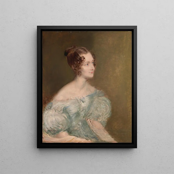 Portrait of a Woman Probably Mrs. Price of Rugby - John Linnell — framed artwork on a wall