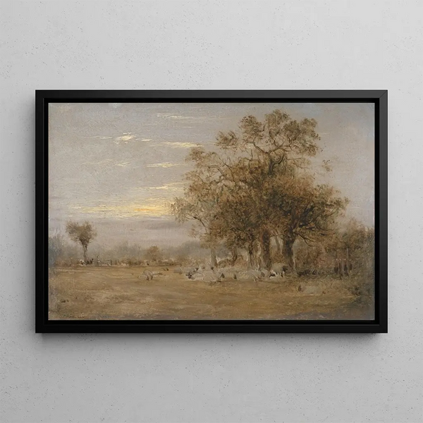 Sheep Grazing - John Linnell — framed artwork on a wall