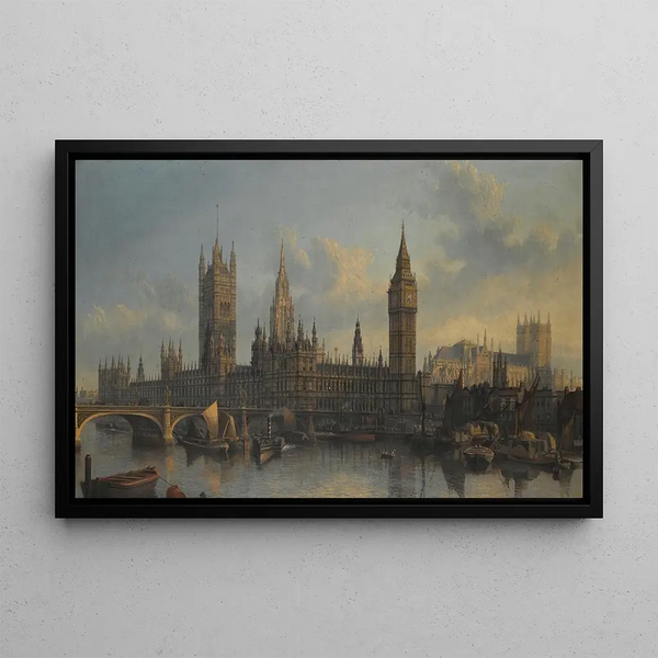 The Palace of Westminster from the Thames - John MacVicar Anderson — framed artwork on a wall