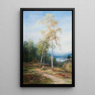 Near a silver birch - John MacWhirter — framed artwork on a wall
