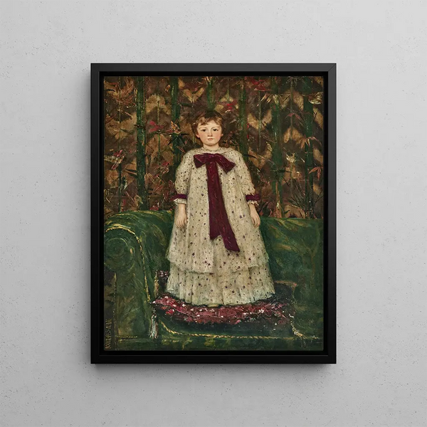 Portrait painting of Miss Elfrida Marjorie Eden, later Countess of Warwick 1887-1943, child - John Macallan Swan — framed artwork on a wall