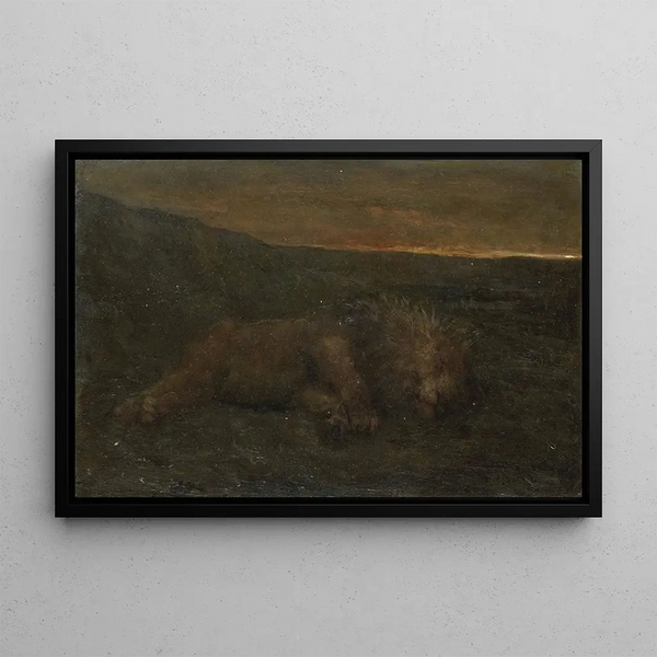 Lion endormi la nuit - John Macallan Swan — framed artwork on a wall