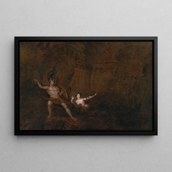 The Conflict between Satan and Death - John Martin — framed artwork on a wall