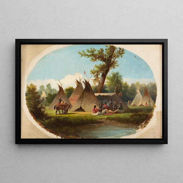 Campement Assiniboin sur le Haut Missouri - John Mix Stanley — framed artwork on a wall