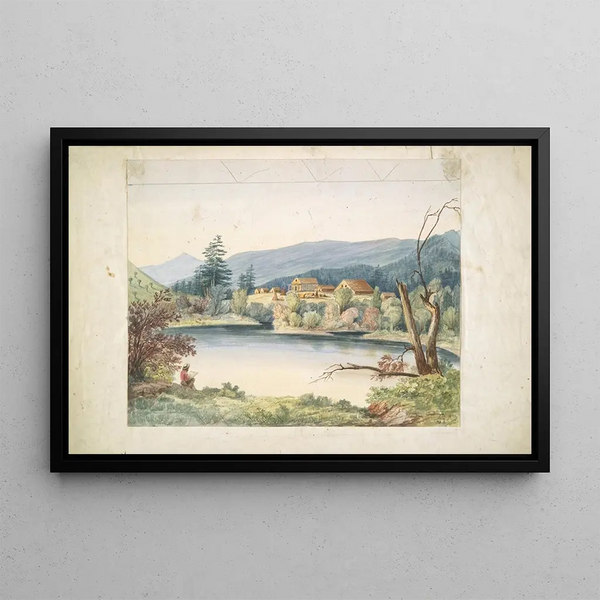 Mission de Coeur d'Alene, rivière Saint-Ignace - John Mix Stanley — framed artwork on a wall