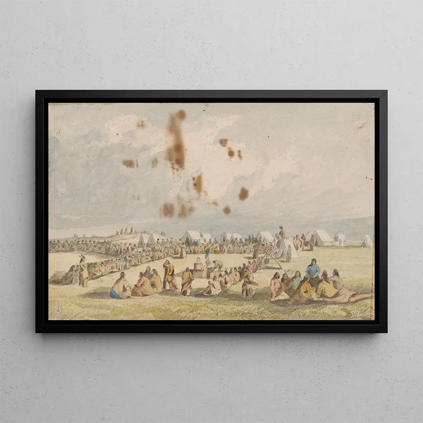 Distribution of goods to the Assiniboins - John Mix Stanley — framed artwork on a wall