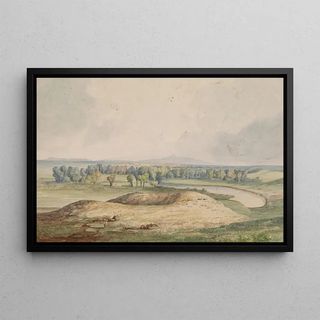 River Milk, mountain Bears Paw in the distance - John Mix Stanley — framed artwork on a wall
