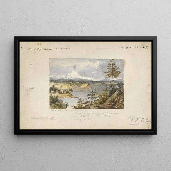 Mont Baker and Cascade Range from Whidbey Island - John Mix Stanley — framed artwork on a wall