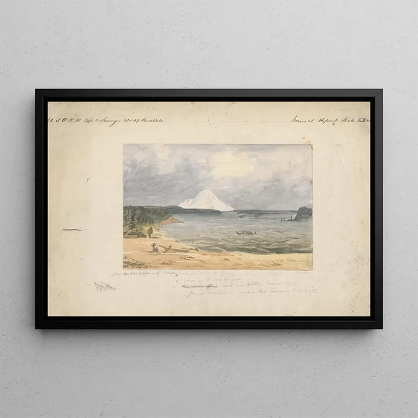 Puget Sound and Mount Rainier from Whidbey Island - John Mix Stanley — framed artwork on a wall