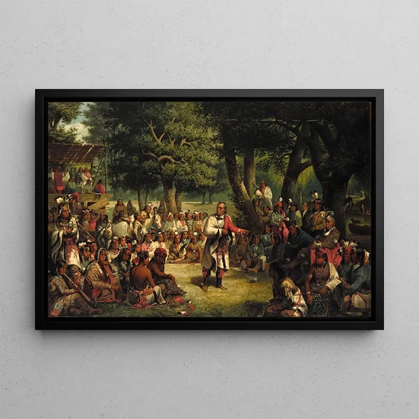 The Trial of Red Jacket - John Mix Stanley — framed artwork on a wall