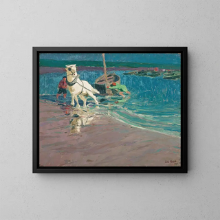 The White Horse at the Ford - John Noble — framed artwork on a wall
