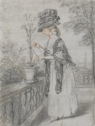 John Raphael Smith - Lady on a Terrace Tending a Carnation Plant.webp