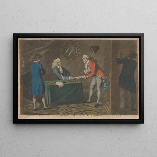 The Prodigal Son Receives His Inheritance - John Raphael Smith — framed artwork on a wall